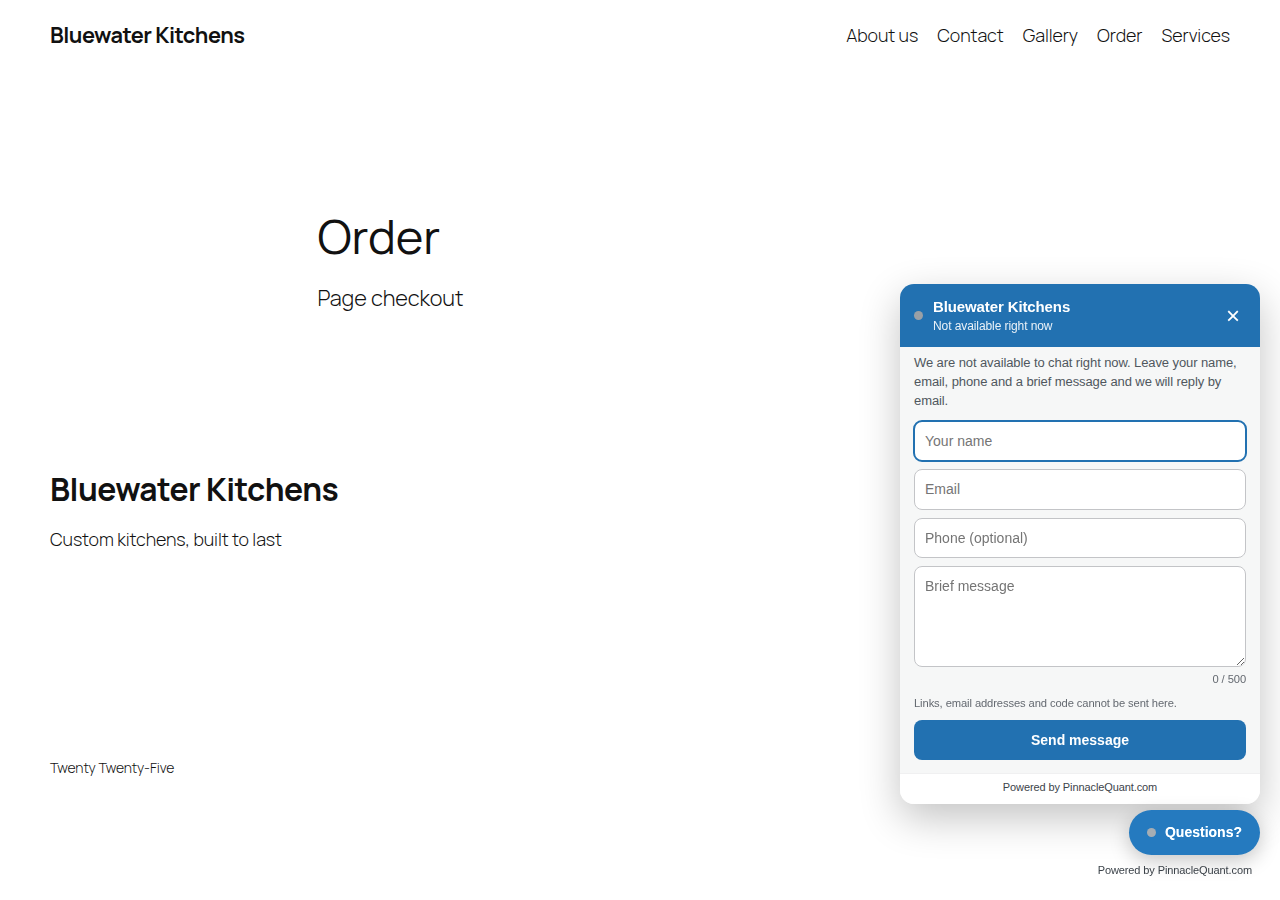 The form visitors see when you are not available: name, email, phone and a brief message